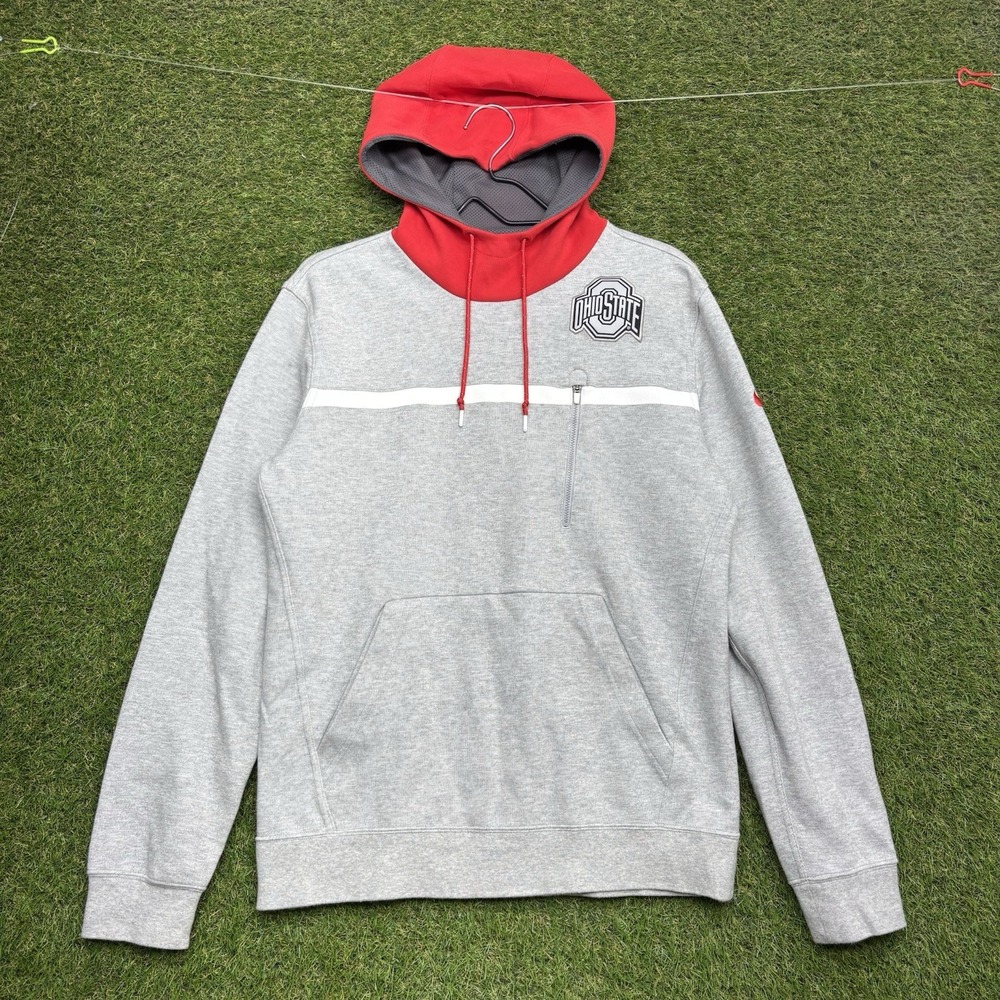 Ohio State Buckeyes Nike Hoodie Mens Medium Gray Football Fleece Tech Red